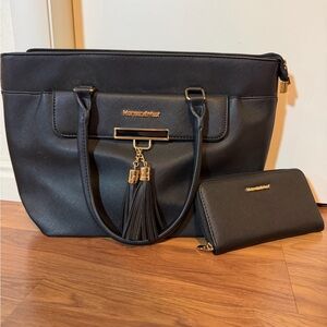 Montana West Black Tote and Wallet Set with Tassel